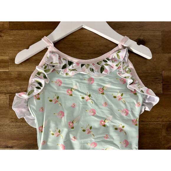 NWT SweetHoney Mary One Piece Swimsuit Santa Cruz Floral Green Pink Ruffle 4T - Picture 3 of 9